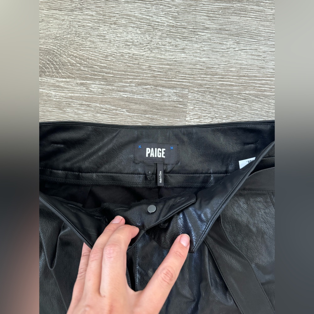 Paige EUC High Waist Faux Leather Black Mini Skirt Tie Belt Size S - Picture 6 of 11